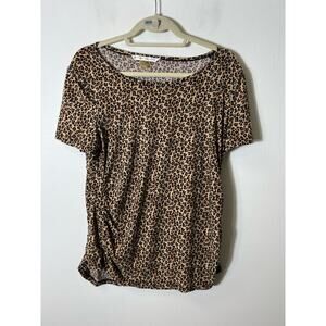 Peter Nygard Brown Leopard Print Short Sleeve Shirt Sz L